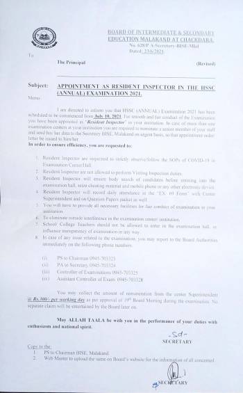 Appointment of Resident Inspectectors (HSSC-A-2021)