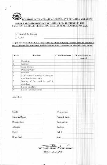 Report Regarding Basic Facilitation in the Exam Halls