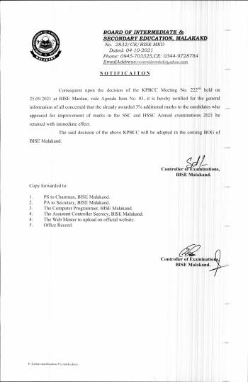 Notification: 3% marks for improvement candidates