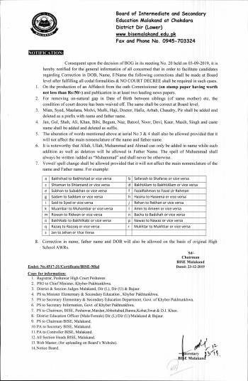 RULES FOR NAME,FATHER NAME AND DOB (BOG 2019 DECISION)