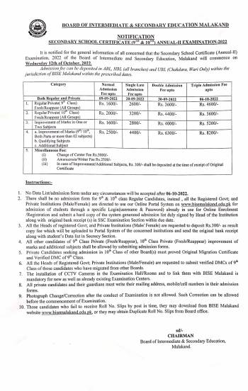 Notification: SSC (9th/10th) Annual-II Examination 2022