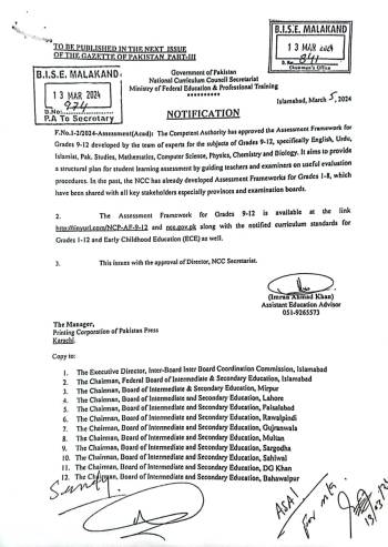 Assesstment Framework for Grade 09-12 Subjects