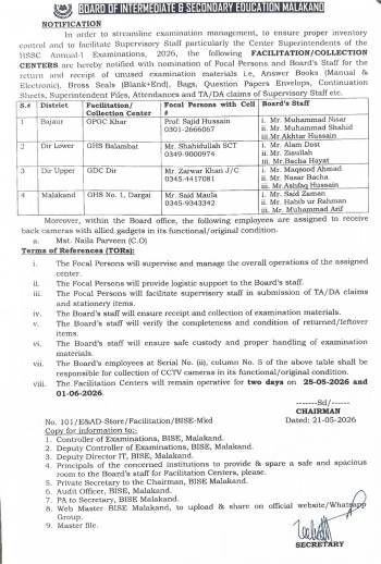 Facilitation/Collection Center Estiblishment for HSSC Annual-I 2026