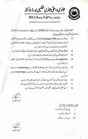 Instructions for submitting of examination staff bills to board's office