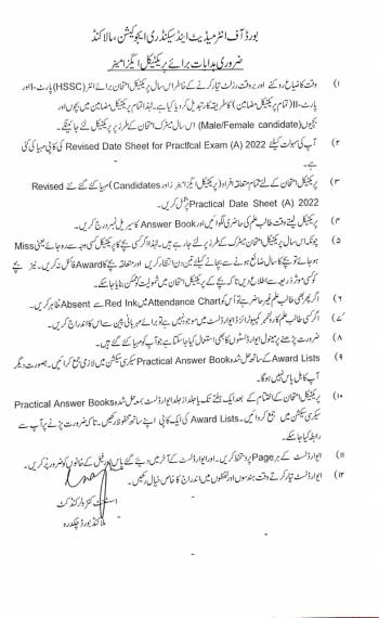Important Instructions for Practical Examiner