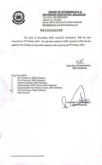 HSSC Annual-II 2024 Admissions in normal fee for students applied for paper re-t