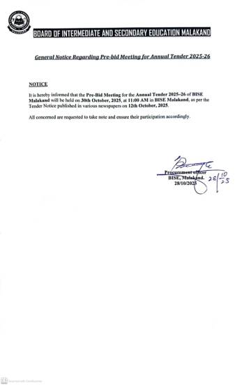 General Notice Regarding Pre-bid Meeting for Annual Tender 2025-26