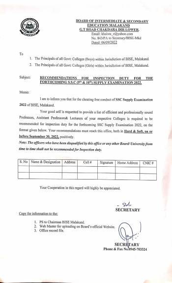 Recommendations for Inspection Duty for forthcoming SSC Annual II Exam 2022