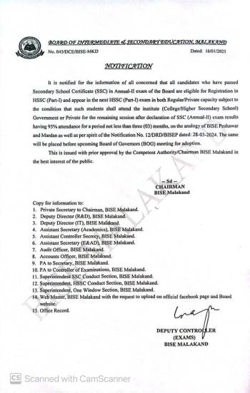 SSC Annual-II Passed students eligible for registration of the same session.