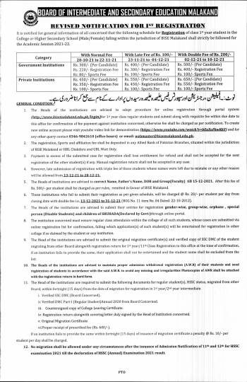 Notification: Registration 2021-22 Revised