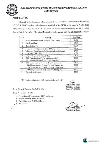 Notification Regarding Revised Fee Structure for Various Board Services – 2026