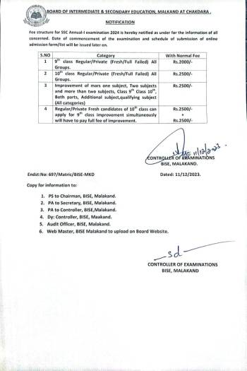 SSC Annual-I 2024 Fee Structure. Commencement and Schedule of submission of Onli