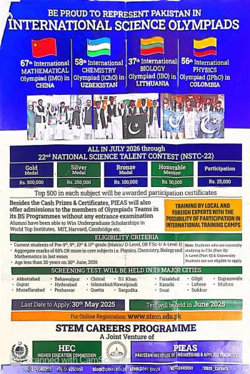 Selection of Pakistan Teams for Participation in International Science Olympiad 