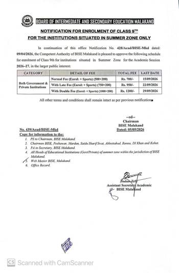 Notification: Schedule for Enrolment Summer Zone