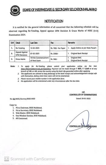 Re-totalling, UFM Appeal, Grace Marks for HSSC Annual-II 2024 Exam